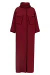 Gucci Bordeaux Coat With Adjustable Stand-up Collar And Drawstring Waist In Gg Canvas Woman In Red