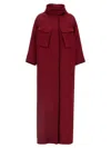 Gucci Bordeaux Coat With Adjustable Stand-up Collar And Drawstring Waist In Gg Canvas Woman In Red