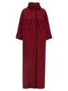 Gucci Bordeaux Coat With Adjustable Stand-up Collar And Drawstring Waist In Gg Canvas Woman In Red