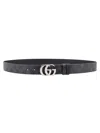 Gucci Monogram Pattern Leather Belts In Nero