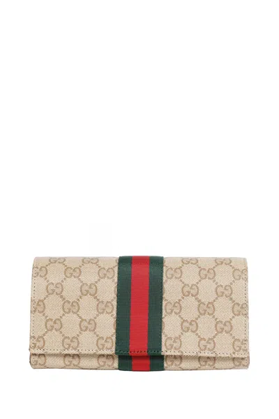 Gucci Gg Coated Canvas And Web Pouc In Purple
