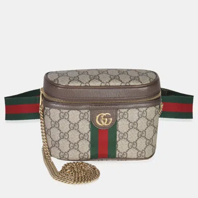 Pre-owned Gucci Gg Coated Canvas Ophidia Small Chain Belt Bag In Sand