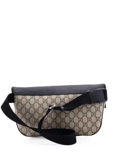 Pre-owned Gucci Gg Coated Canvas With Leather Large Belt Bag In Black