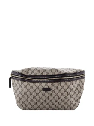 Pre-owned Gucci Gg Coated Canvas With Leather Large Belt Bag In Neutral
