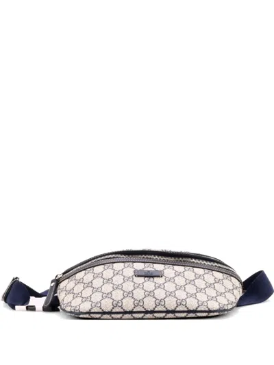 Pre-owned Gucci Gg Coated Canvas With Leather Small Belt Bag In Blue