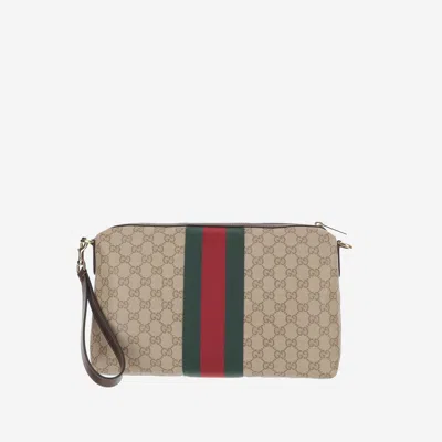Gucci Gg Coated Canvas With Web Stripe Shoulder Bag In Beige