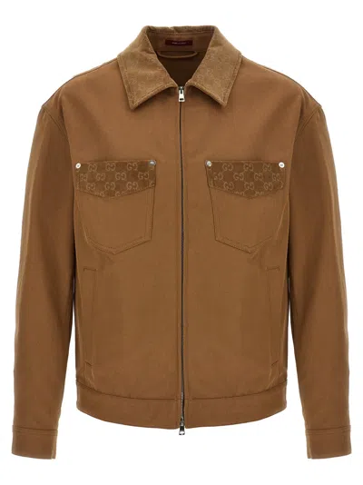 Gucci Gg Corduroy Canvas Jacket In Tan