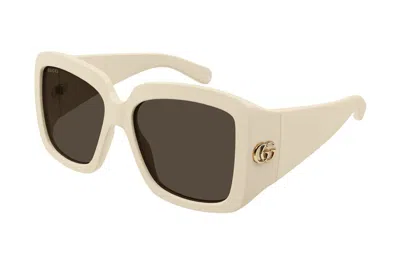 Pre-owned Gucci Gg Corner Sunglasses Ivory/brown (gg1402sa-004)