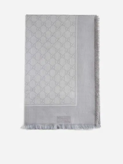 Gucci Gg Cotton And Silk Scarf In Gray