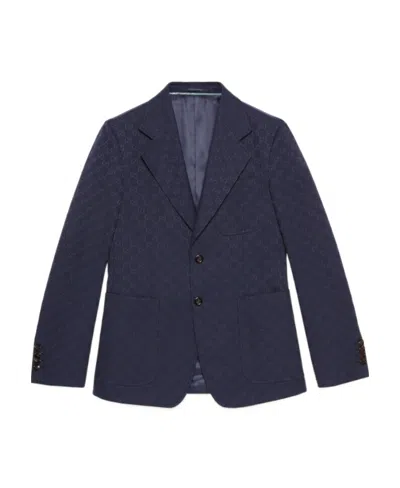 Gucci Gg Jacquard Single-breasted Blazer In Blue