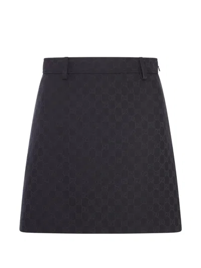 Gucci Gg Cotton Blend Mini Skirt In Blue