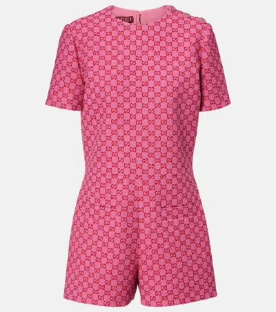 Gucci Gg Cotton-blend Romper In Pink