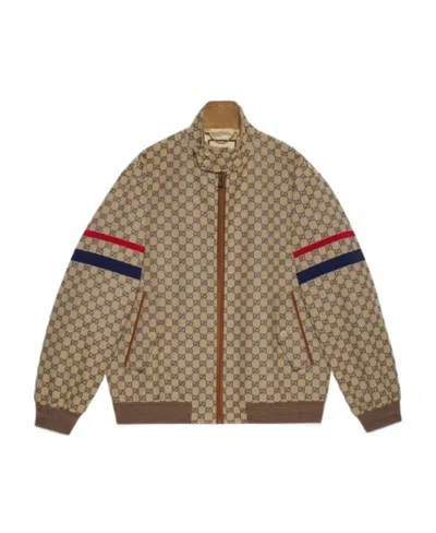 Gucci Gg Cotton Canvas Bomber Jacket In Brown