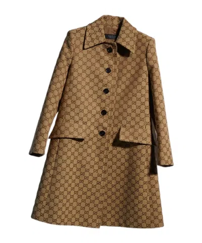 Gucci Gg Cotton Canvas Coat In Brown