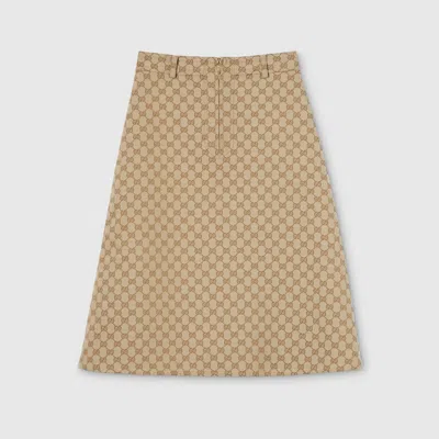 Gucci Gg Cotton Canvas Fabric Skirt In Brown