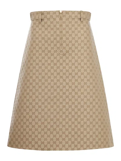 Gucci Gg Cotton Canvas Fabric Skirt In Brown