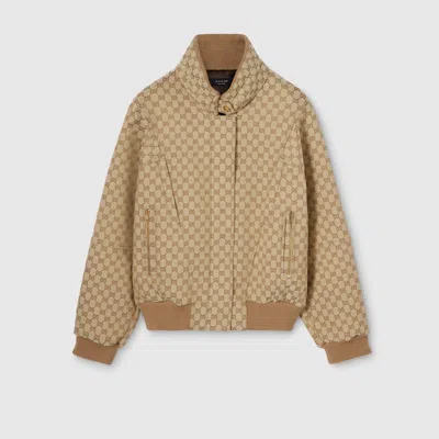 Gucci Gg Cotton Canvas Fabric Zip Jacket In Brown