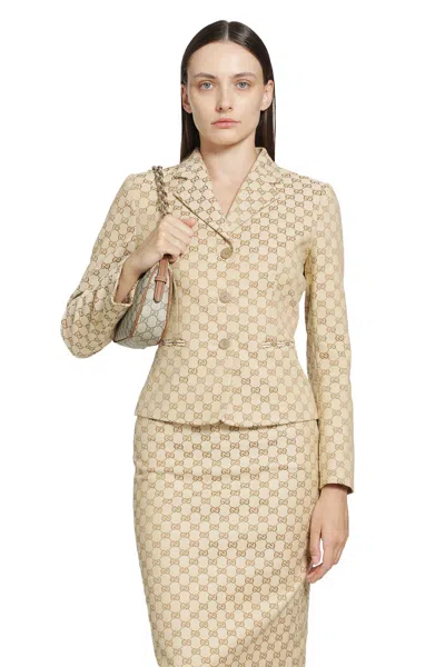 Gucci Gg Cotton Canvas Jacket In Beige