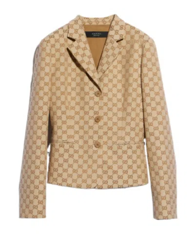 Gucci Gg Cotton Canvas Jacket In Brown