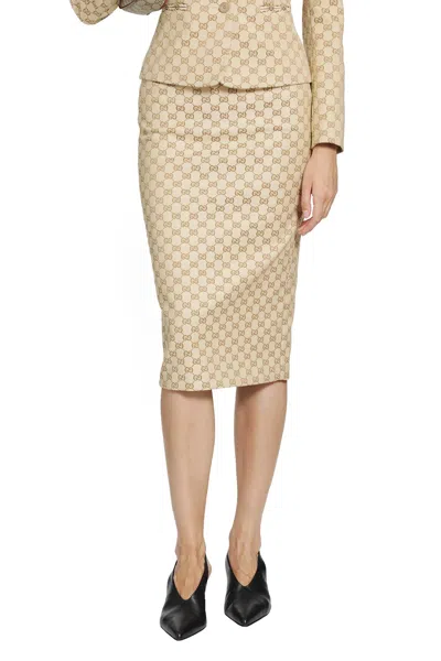 Gucci Gg Cotton Canvas Midi Skirt In Multi