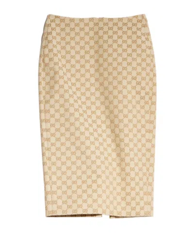 Gucci Gg Cotton Canvas Midi Skirt In Neutral