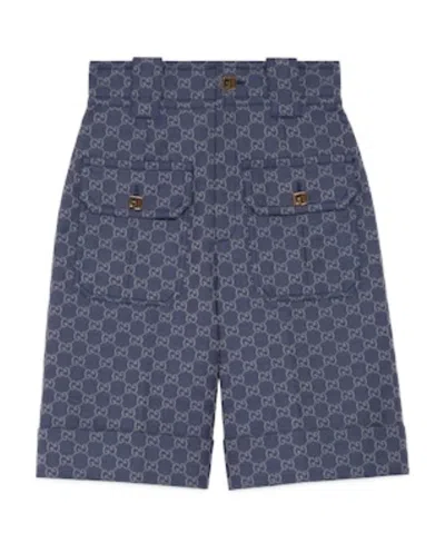 Gucci Gg Cotton Canvas Shorts In Blue