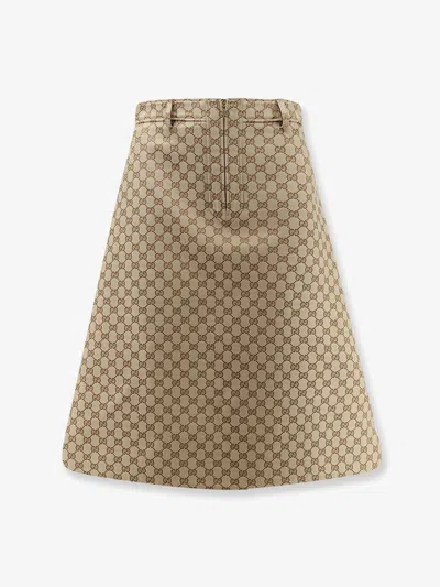 Gucci Gg Cotton Canvas Skirt In Neutral