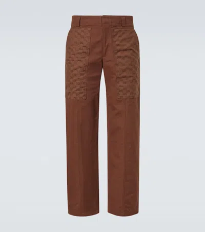 Gucci Gg Cotton Canvas Wide-leg Pants In Brown