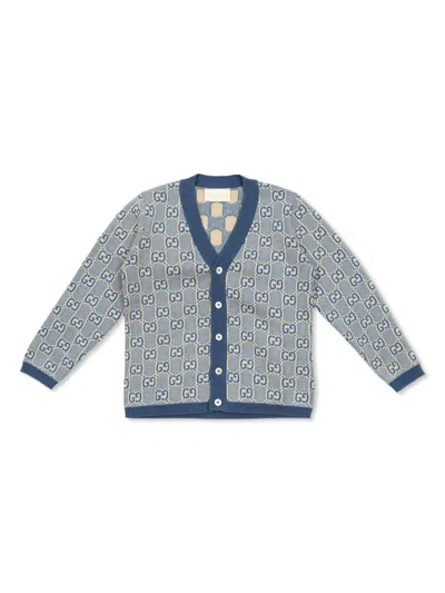 Gucci Babies' Gg Cotton Cardigan In 蓝色