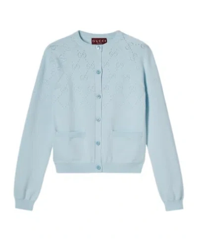 Gucci Gg Cotton Cardigan In Blue