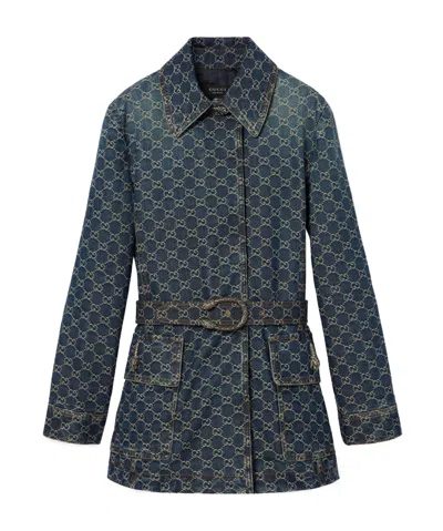 Gucci Gg Cotton Denim Jacquard Jacket In Blue