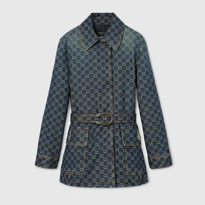Gucci Gg Cotton Denim Jacquard Jacket In Blue