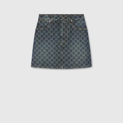 Gucci Gg Cotton Denim Jacquard Mini Skirt In Black