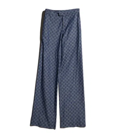 Gucci Gg Cotton Denim Jacquard Pants In Blue
