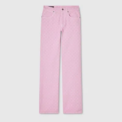 Gucci Gg Cotton Denim Jacquard Pants In Pink