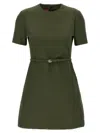 Gucci Women Green Mini Dress With Gg Buckle Belt In Fabric Woman In Green