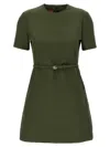 Gucci Women Green Mini Dress With Gg Buckle Belt In Fabric Woman In Green