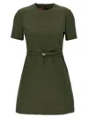Gucci Women Green Mini Dress With Gg Buckle Belt In Fabric Woman In Green