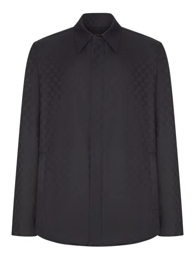 Gucci Gg Cotton Fabric Shirt With Self-covered Buttons And Classic Collar In Black
