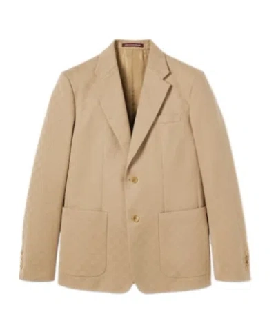 Gucci Gg Cotton Gabardine Jacquard Jacket In Brown