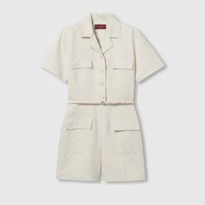 Gucci Gg Cotton Gabardine Jumpsuit In Neutral