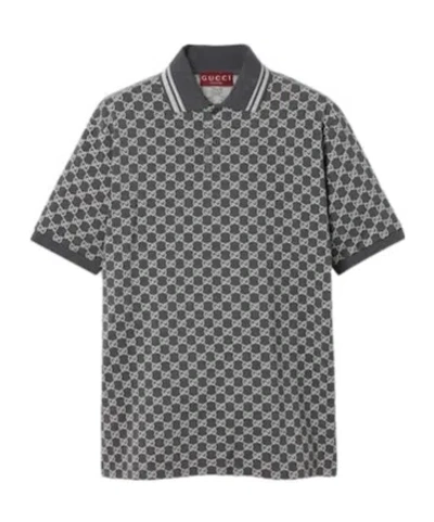 Gucci Gg Cotton Gold And Silver Thread Jacquard Polo Shirt In Gray