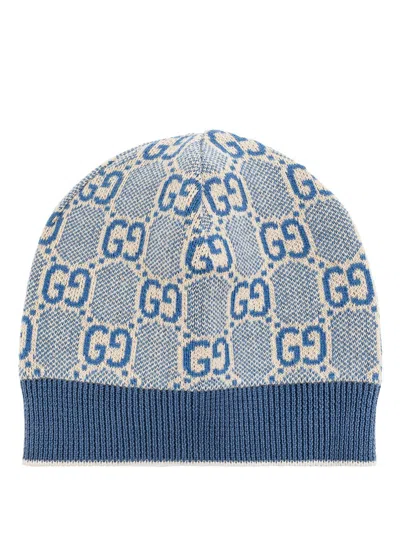 Gucci Babies' Gg Cotton Hat In Blue