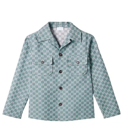 Gucci Kids' Gg Cotton Houndstooth Jacket In Green
