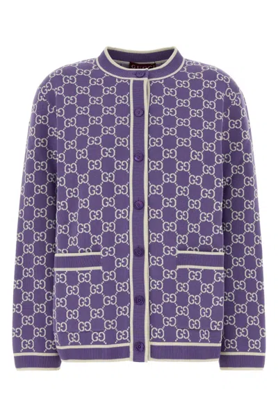 Gucci Gg Cotton Jacquard Cardigan In Purple
