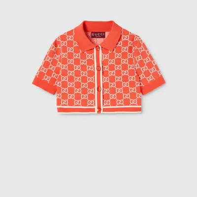 Gucci Gg Cotton Jacquard Cropped Cardigan In Orange