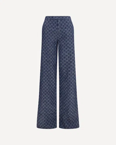 Gucci Cotton Denim Trousers With Gg Motif In Blue