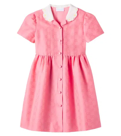Gucci Kids' Gg Cotton Jacquard Dress In Pink