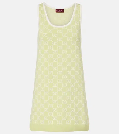 Gucci Gg Cotton Jacquard Minidress In Green