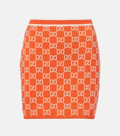 Gucci Gg Cotton Jacquard Miniskirt In Orange